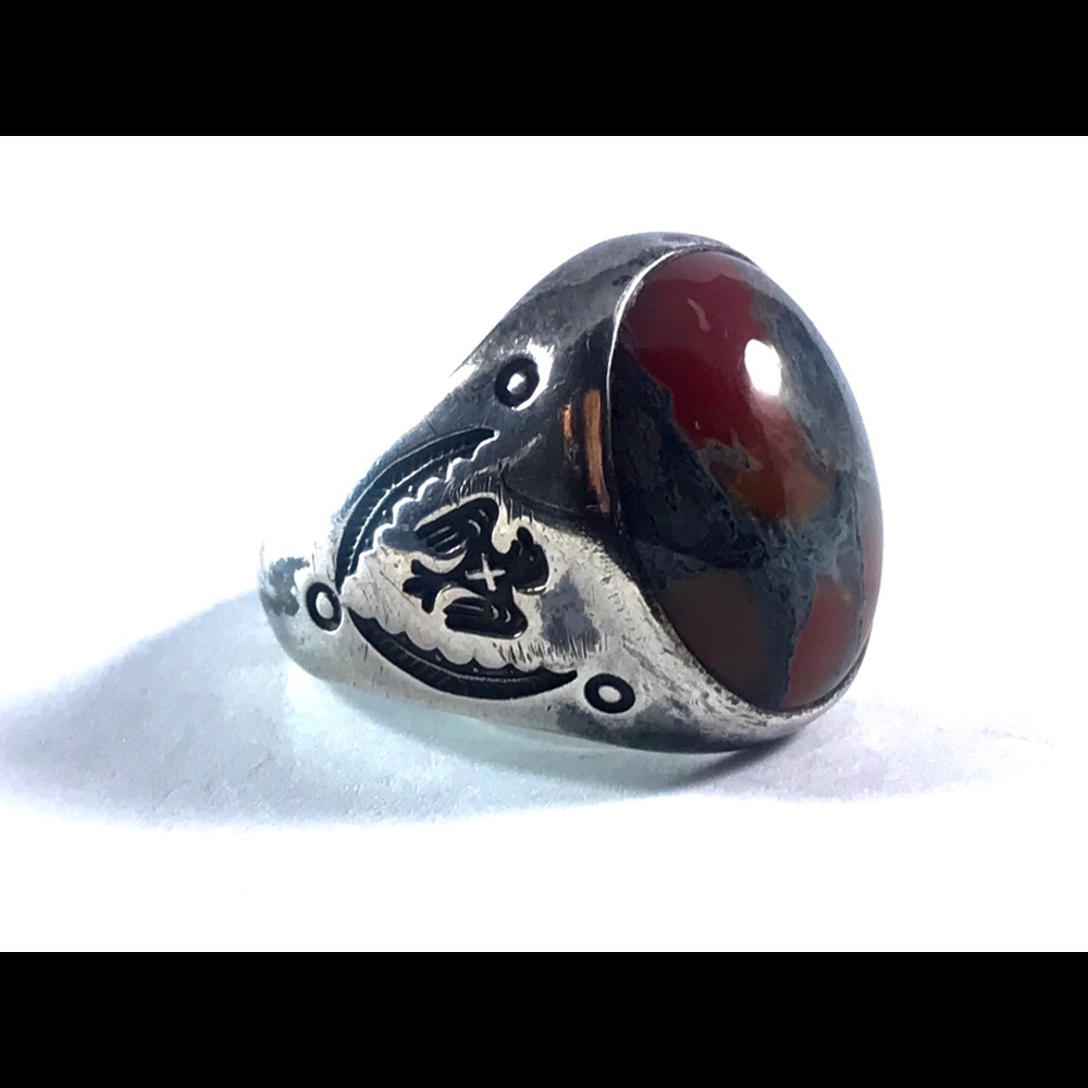 Bloodstone Sterling Silver Engraved Vintage Ring